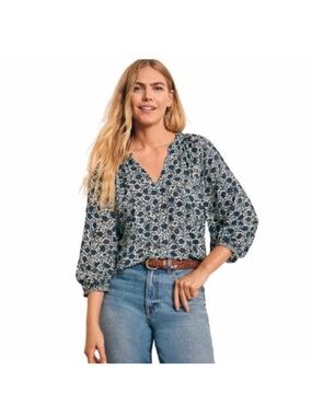 FAHERTY BLUE FLORAL BOHO PORTIA BLOUSE WOMENS SZ LARGE